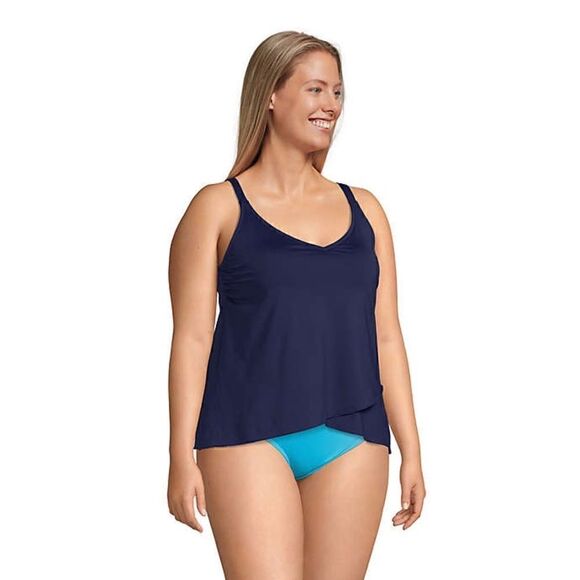 Land’s End Plus Standard size tulip hem adjust straps soft cup tankini navy Var - Picture 4 of 5